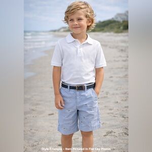 Crewcuts Blue Shark Embroidered Shorts Size 7 Cotton Summer Preppy